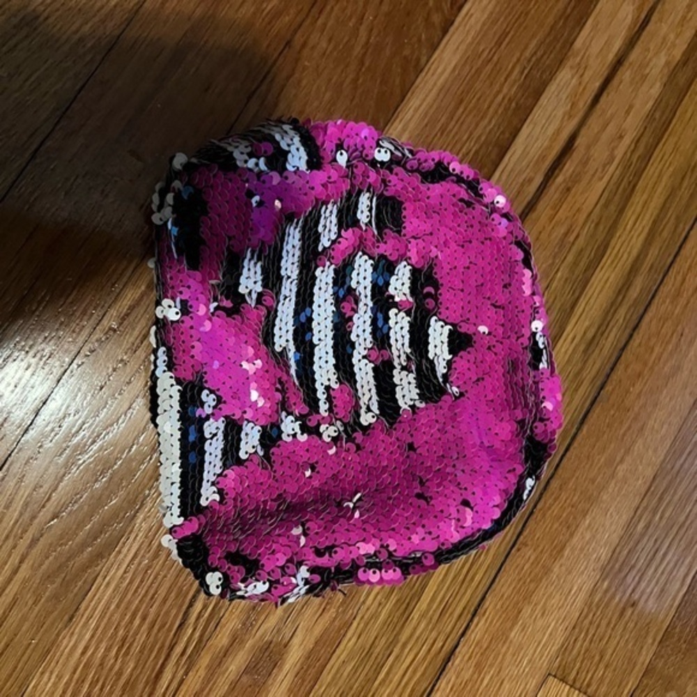 Sequin pinstripe / pink makeup bag